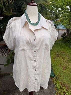 Women’s linen Button-Front Short Sleeve Shirt